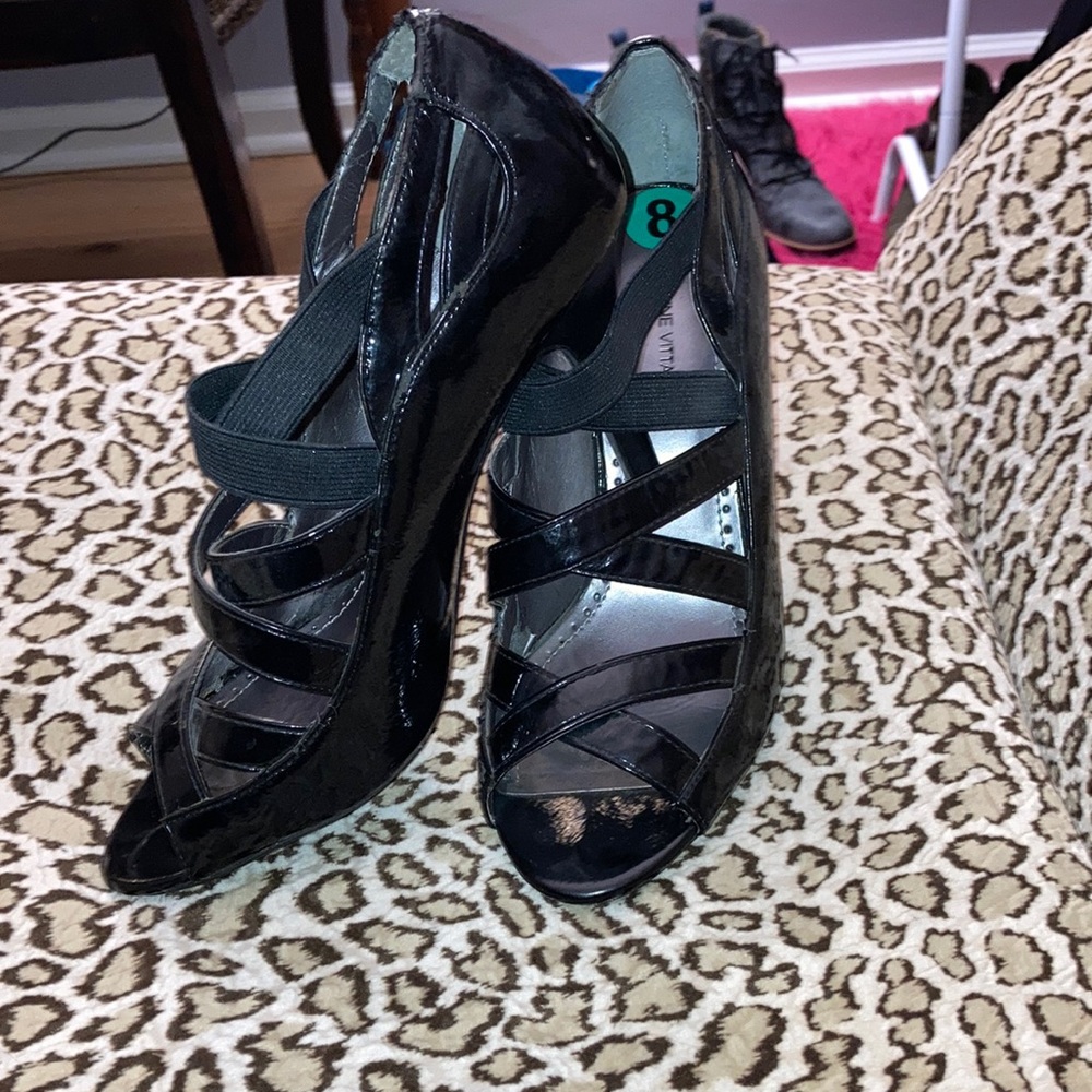 🐾4 for $20 Adrienne vittadini 4” strappy black patent leather sandals